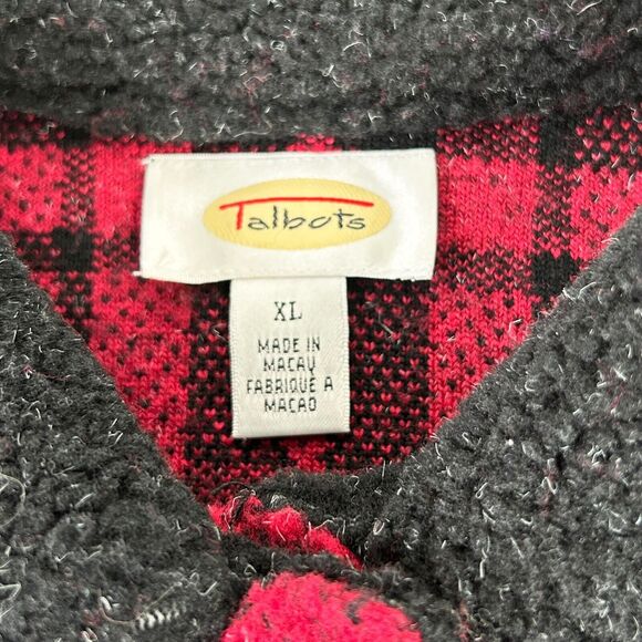 Talbots Plaid Fleece Reindeer Christmas Tree Applique Fleece Jacket - Women's XL - Picture 8 of 14